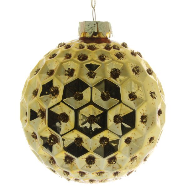 Χριστουγεννιάτικη Γυάλινη Μπάλα Χρυσή με Ανάγλυφα Εξάγωνα (10cm)